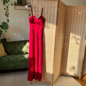 H&M red wide-leg strapless jumpsuit
